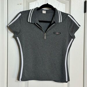 Y2K Polo Girl Zip-Up Top • Gray Athletic Tee • Fits like M/L •Made in USA